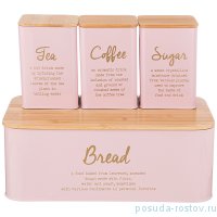 Хлебница 34 х 18 х 12,5 см + банки для сыпучих продуктов 10 х 10 х 14 см 3 шт розовые &quot;Agness&quot; / 255347