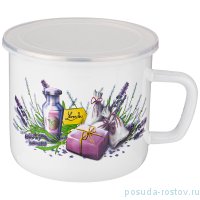 Кружка 14 х 12 см эмалированная с пластиковой крышкой 1,5 л &quot;лаванда&quot; / 271603