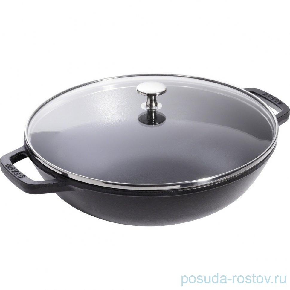 Вок 30 см со стеклянной крышкой 4,4 л чёрный "Staub Specials" / 258020