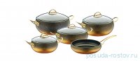 Набор посуды 9 предметов.(2,5 л, 4,5 л, к 6,5 л, ск-3,5 л, ст - 2,8 л) &quot;GRANITE SETS /GOLD&quot; / 150100