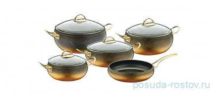 Набор посуды 9 предметов.(2,5 л, 4,5 л, к 6,5 л, ск-3,5 л, ст - 2,8 л) &quot;GRANITE SETS /GOLD&quot; / 150100