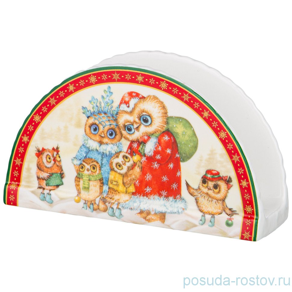 Салфетница 12 см красная "новогодняя сказка /совы" / 225168
