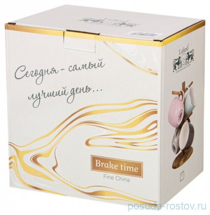 Набор кружек 310 мл 4 шт на деревянной подставке &quot;Break time /Микс&quot; / 228744
