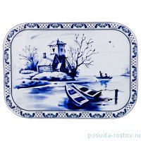 Поднос сервировочный 40 х 29 х 1,5 см прямоугольный &quot;Agness /Blau weiss&quot; / 170846