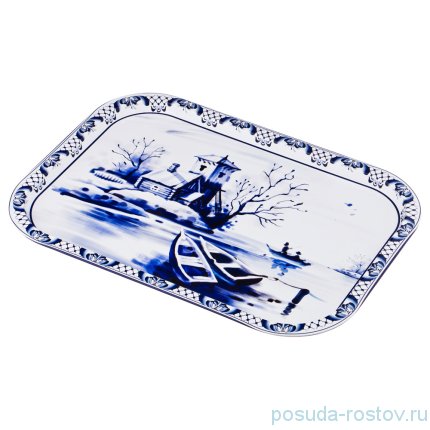 Поднос сервировочный 40 х 29 х 1,5 см прямоугольный &quot;Agness /Blau weiss&quot; / 170846