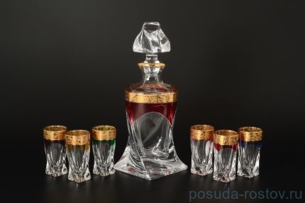 Набор для водки/ликёра 7 предметов (графин 500 мл + 6 стопок по 50 мл) &quot;Квадро /Ассорти с золотом / 105410
