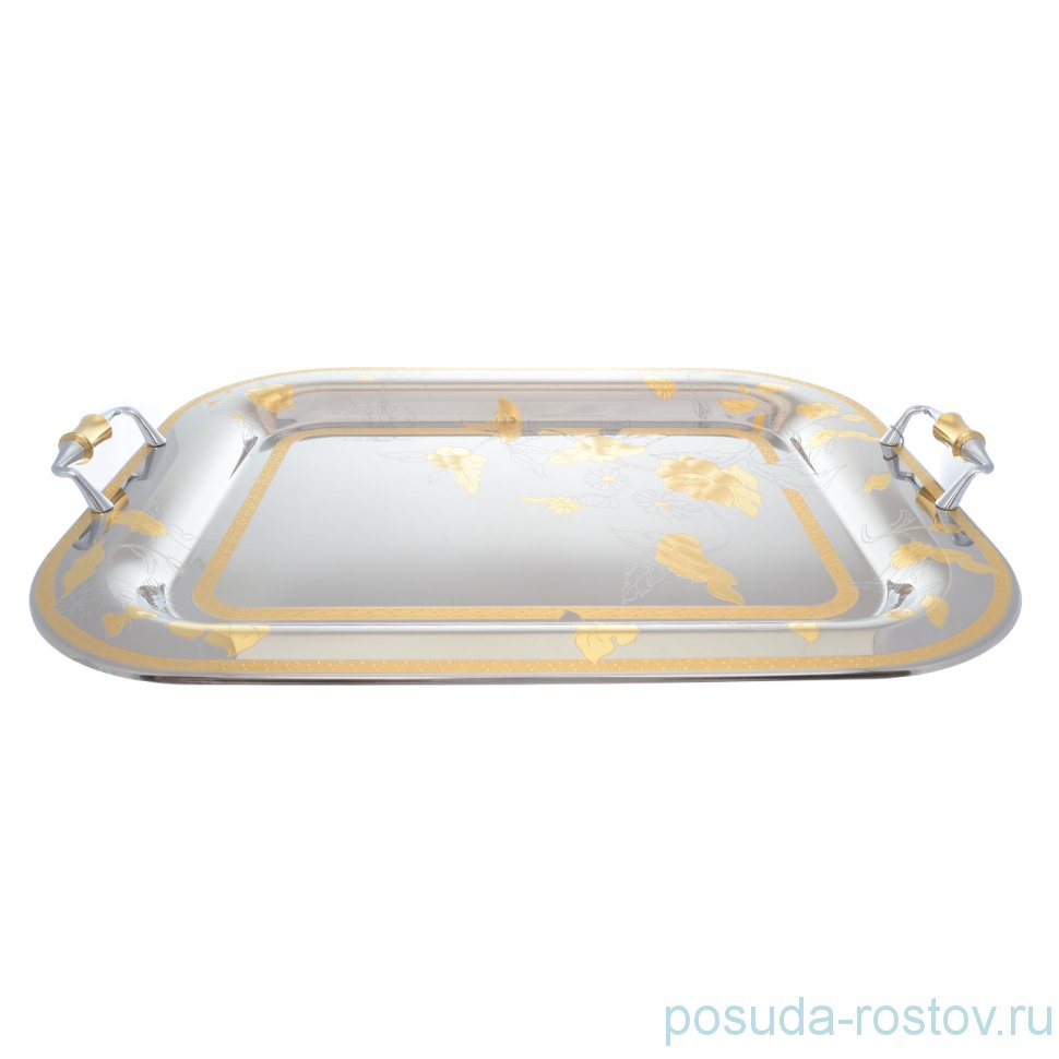 Поднос 55 x 42 см прямоугольный с ручками "Flowers Gold" / 247863