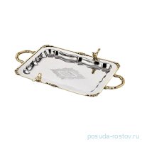 Поднос 49 х 27 см прямоугольный с ручками &quot;Black Pearl /Голубь&quot; / 288055