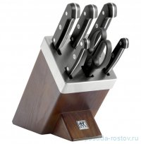 Набор кухонных ножей 7 предметов в подставке с заточкой &quot;Gourmet /ZWILLING&quot; /коричневая подставка / 313435