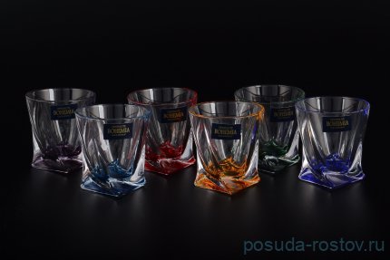 Стопки 55 мл 6 шт низкие &quot;Квадро /Разноцветное дно&quot; яркие / 118744