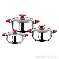 Набор посуды 6 предметов (16, 18, 20 см) стеклянные крышки &quot;CYLINDER MODEL&quot; бакелитовые красные ручк / 296004