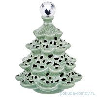 Подсвечник 12,5 х 12,5 х 16,5 см подсветкой зелёный &quot;Ёлка /Вуаль&quot; / 192747