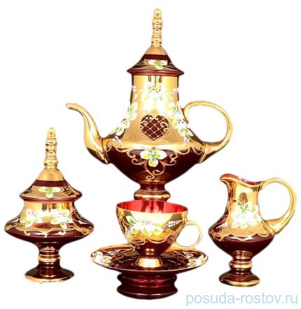 Чайный сервиз на 6 персон 15 предметов &quot;Лепка красная&quot; М+М / 054685