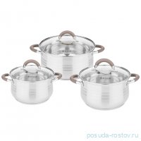 Набор кастрюль 6 предметов (16 x 9,5 см - 1,7 л/18 x 11,5 см - 2,6 л /20 x 12,5 см - 3,5 л) тёмн-сер / 331854