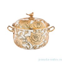 Кастрюля 20 см с крышкой эмалированная 3,8 л белая &quot;Agness /Ренессанс /Розы&quot; / 210642