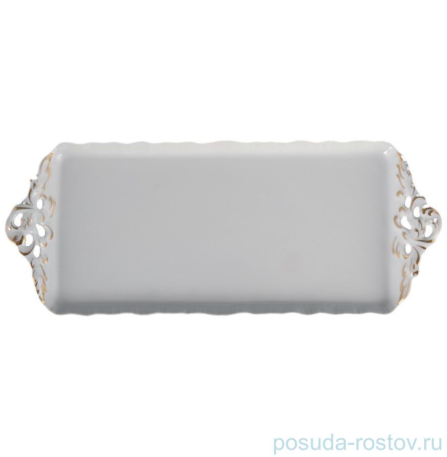 Поднос 40 см прямоугольный перф. "Корона /Золотой узор" / 093956