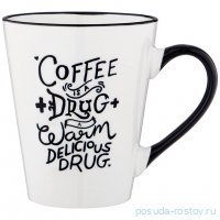 Кружка 400 мл белая с черной ручкой &quot;Coffee is a...&quot; / 330238