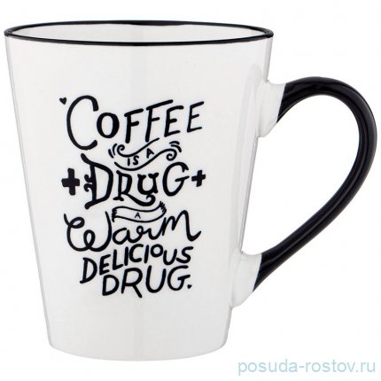 Кружка 400 мл белая с черной ручкой &quot;Coffee is a...&quot; / 330238