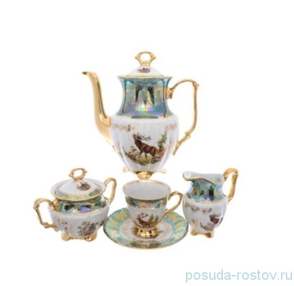 Кофейный сервиз на 6 персон 15 предметов &quot;Мария-Тереза /Охота зелёная&quot; R- L / 254827