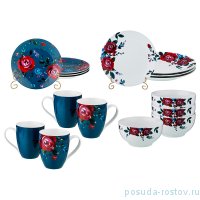Столовый набор на 4 персоны 16 предметов &quot;Розы /Бело-синяя&quot; / 186247
