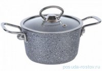 Кастрюля 12 х 7,5 см стеклянная крышка антипригарное покрытие 600 мл серая &quot;GRANITE SINGLES&quot; / 284101