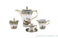 Кофейный сервиз на 6 персон 15 предметов &quot;Львов /Охота зеленая&quot; / 204384