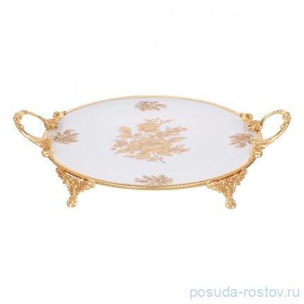 Блюдо 41 х 32 х 9 см круглое н/н с ручками &quot;Роза&quot;   / 333582
