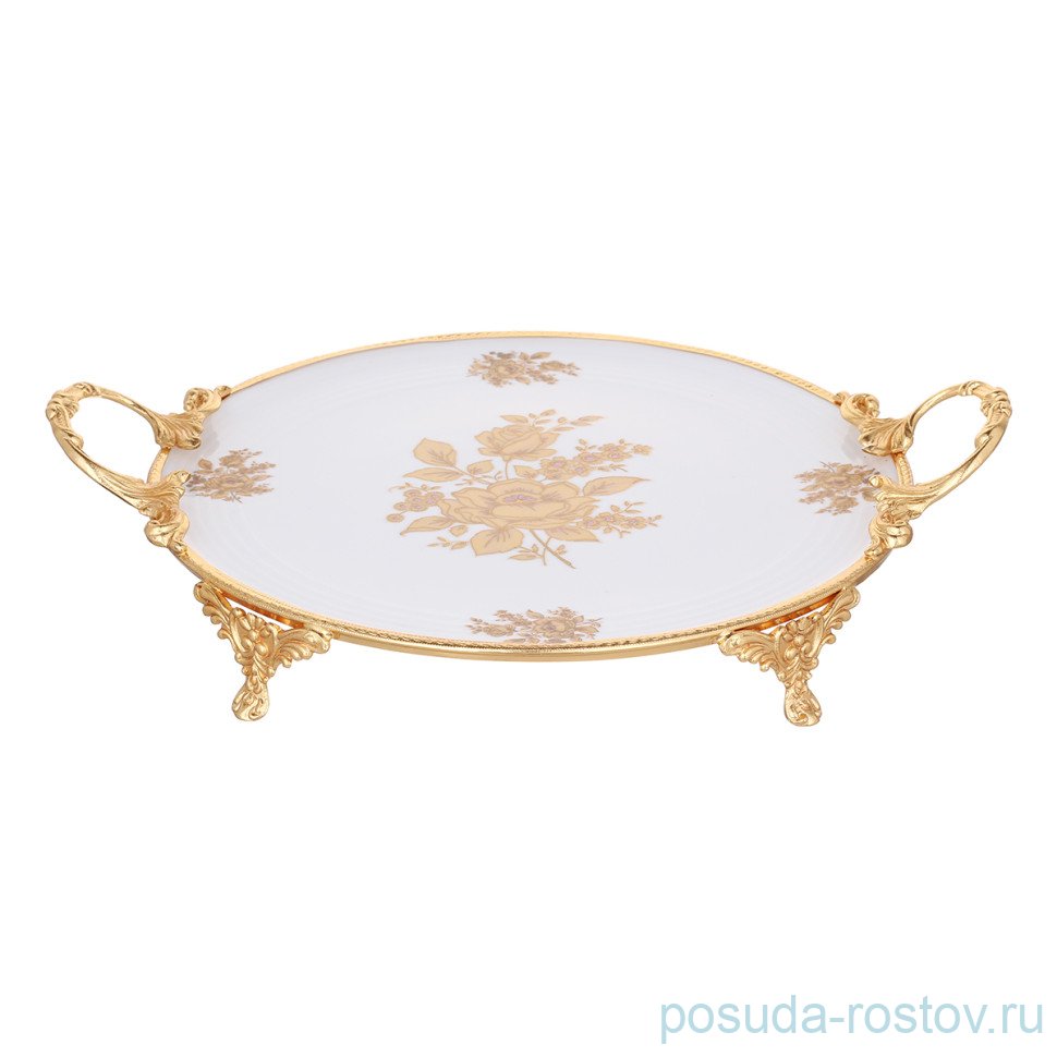 Блюдо 41 х 32 х 9 см круглое н/н с ручками "Роза"   / 333582