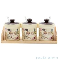 Набор банок для сыпучих продуктов с ложками на подставке 250 мл &quot;Кафе&quot; / 130142