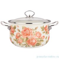 Кастрюля 24 х 14 см со стеклянной крышкой эмалированная 5 л &quot;Корейская роза&quot; / 270657