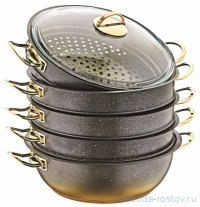 Мантоварка 34 х 10 см с антипригарным покрытием чёрная &quot;GRANITE COUSCOUS PAN SET /GOLD&quot; / 284304