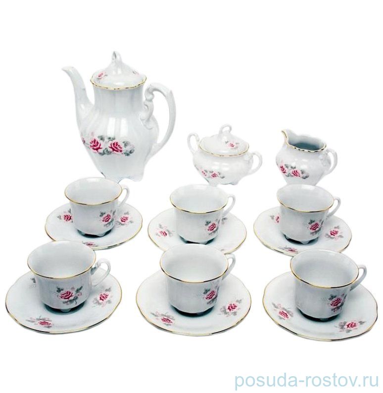 Кофейный сервиз на 6 персон 15 предметов "Болеро /Серая роза /платина" / 061397