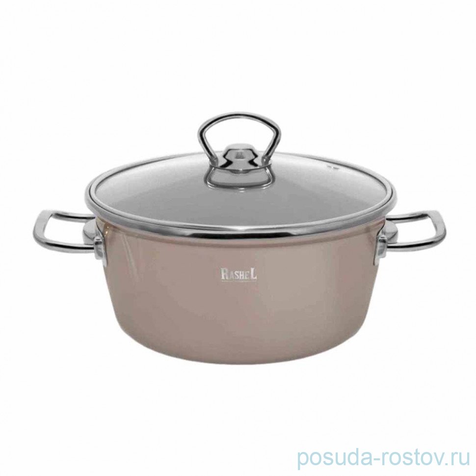 Кастрюля 2,6 л со стеклянной крышкой кремово-розовая Rashel / 334793