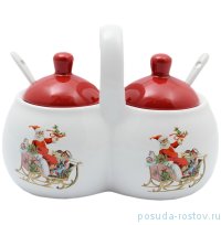 Банка для специй с ложками (2 х 250 мл + 2 ложки 15,6 х 9 х 12 см) &quot;Санта-Клаус&quot; / 130145