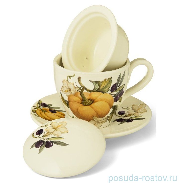 Чайная пара 350 мл 1 шт с крышкой и ситечком "Artigianato ceramico /Тыква" / 149435