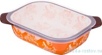 Блюдо для запекания 22 х 17 х 7 см прямоугольное с пластиковой крышкой &quot;Цветы /Оранжевый&quot; / 191955