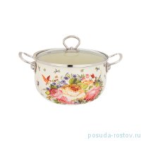 Кастрюля 2,3 л бежевая (16 х 12 см) /эмалированная /стеклянная крышка &quot;agness /роскошный сад&quot; / 195978