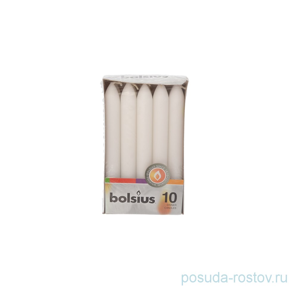 Свечи столовые 17 х 2 см 10 шт "Белые /Bolsius" / 257287