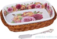 Маслёнка 16 х 10 х 3,5 см с ножом для масла на подставке  &quot;розы&quot; / 194410
