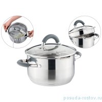 Кастрюля 18 x 10,5 см со стеклянной крышкой темно-серые ручки 2 л &quot;profi home&quot; / 273866