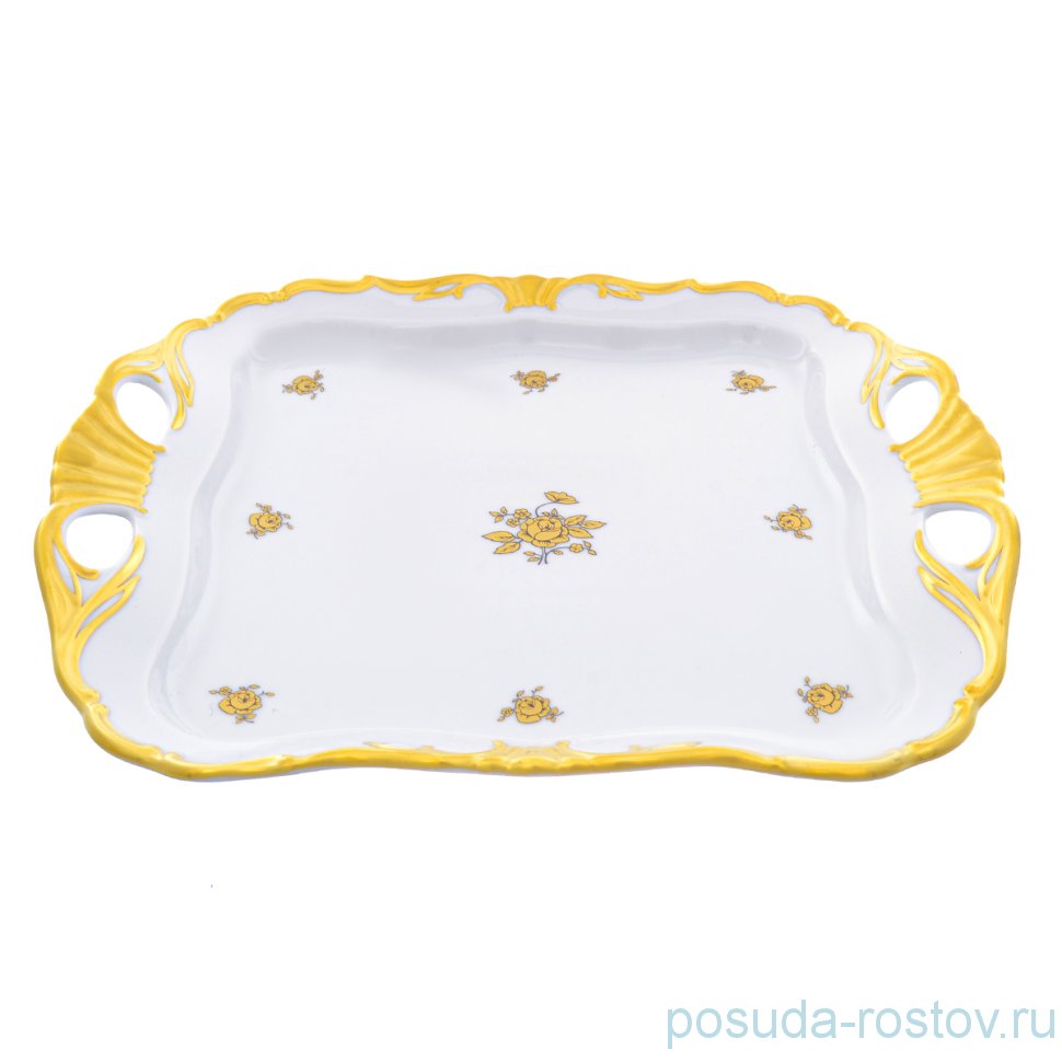 Блюдо 30 см квадратное с ручками "Корона /Золотая роза" / 229049