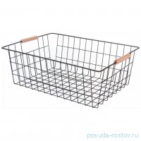 Корзина 42 х 30,5 х 15,5 см с деревянными ручками чёрная Agness / 354713