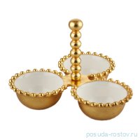 Менажница 25 x 25 x 18 см с ручкой белая с золотом &quot;Beaded&quot; / 288033