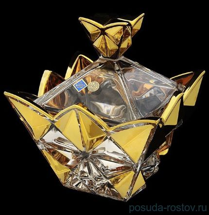Ваза для конфет 19 см с крышкой &quot;Pyramid /С золотом&quot; хрусталь Йиглава / 110369