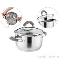 Кастрюля 16 x 9,5 см со стеклянной крышкой серые ручки 1,5 л &quot;profi home&quot; / 273861