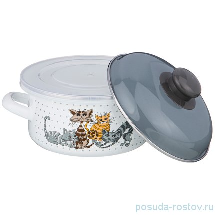 Кастрюля 16 см с крышками эмалированная 1,5 л &quot;Озорные коты&quot; / 228950
