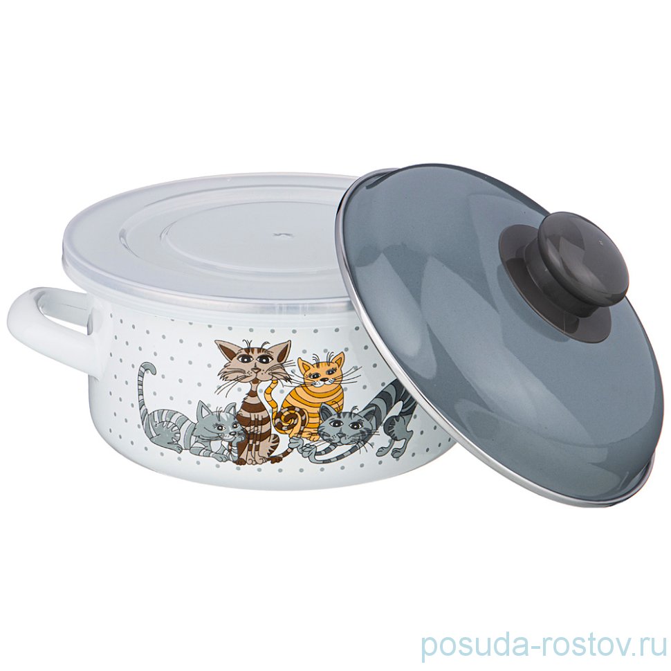 Кастрюля 16 см с крышками эмалированная 1,5 л "Озорные коты" / 228950