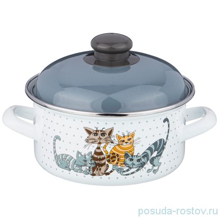 Кастрюля 16 см с крышками эмалированная 1,5 л &quot;Озорные коты&quot; / 228950