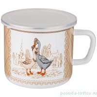 Кружка 14 х 12 см эмалированная с пластиковой крышкой 1,5 л &quot;Гуси&quot; / 271623