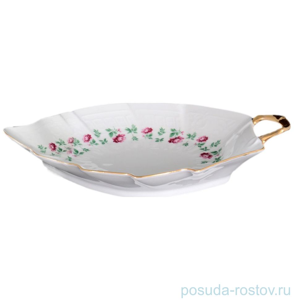 Блюдо 22 см лист "Офелия /Розочки /отводка золото" / 065090